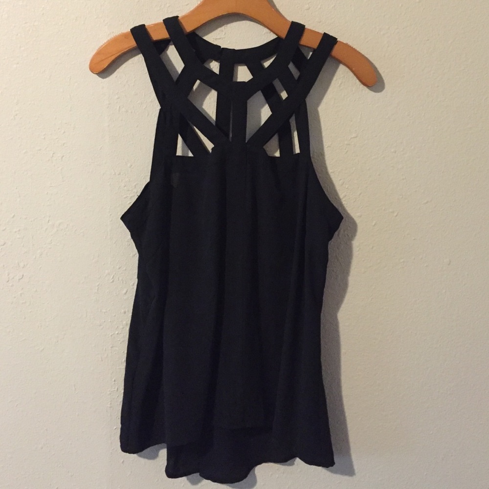 BCBGMaxazria Black Cutout Blouse size Med